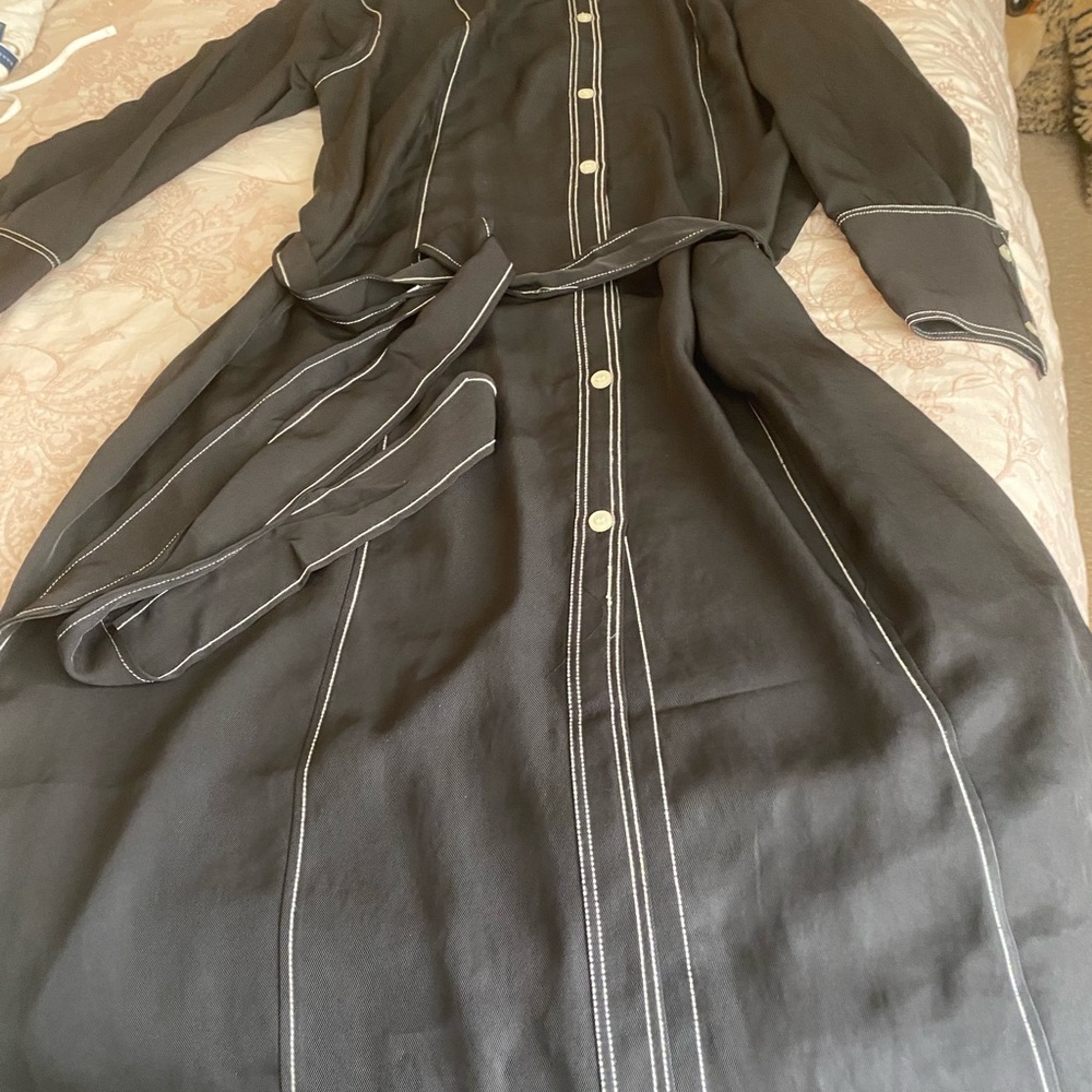 Black Shirt Dress (w/ white contrast stitching) with Tie Belt